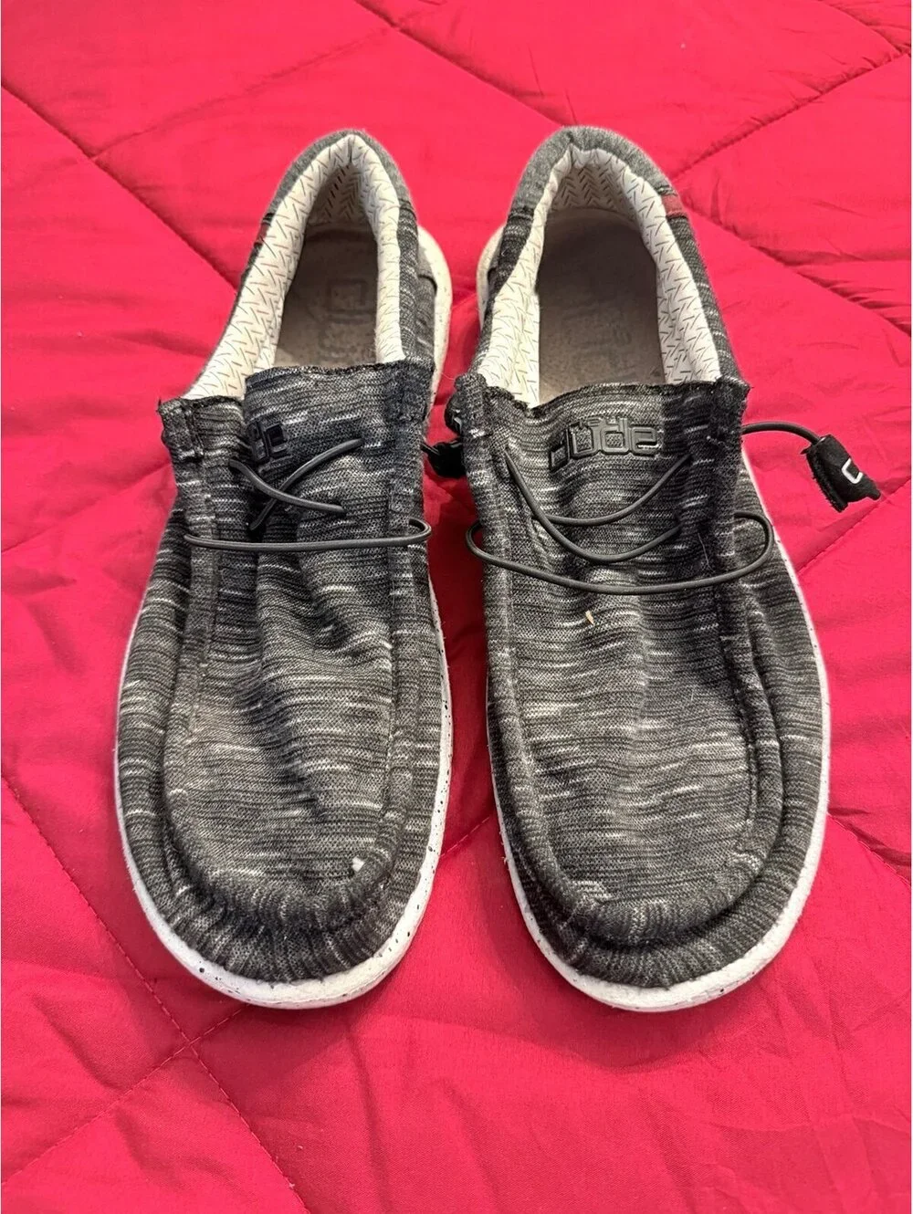 HEYDUDE Wally Black Gray Knit Slip-On Loafers Flex & Fold Comfort Shoes